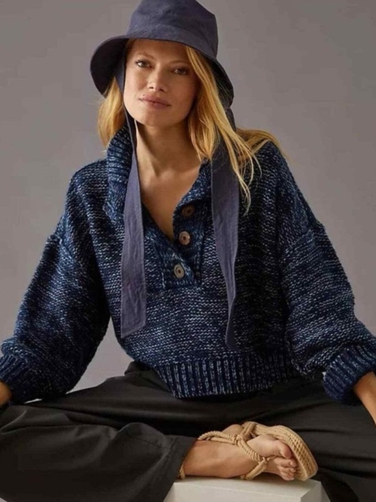 Anthropologie Sweaters - Anthropologie Pilcro Mega Henley Sweater in Navy Blue Sz XS
